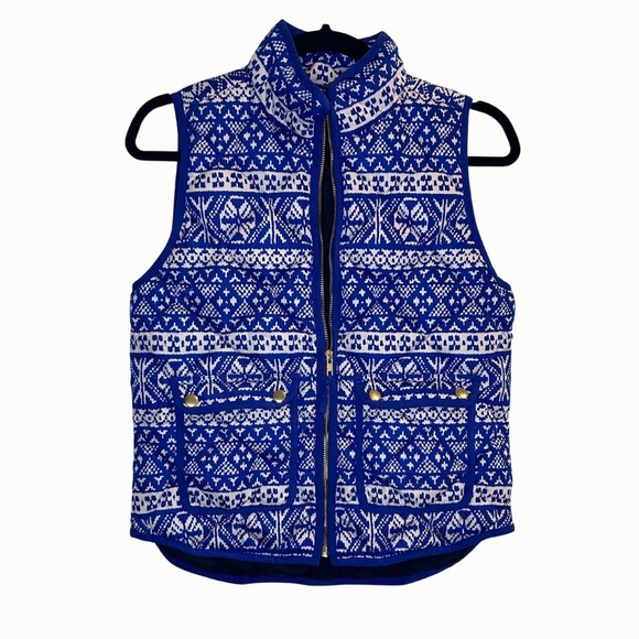 J.Crew Jackets & Blazers - J.Crew Black Label Blue Nordic Vest White Winter Detail Size Medium Preppy
